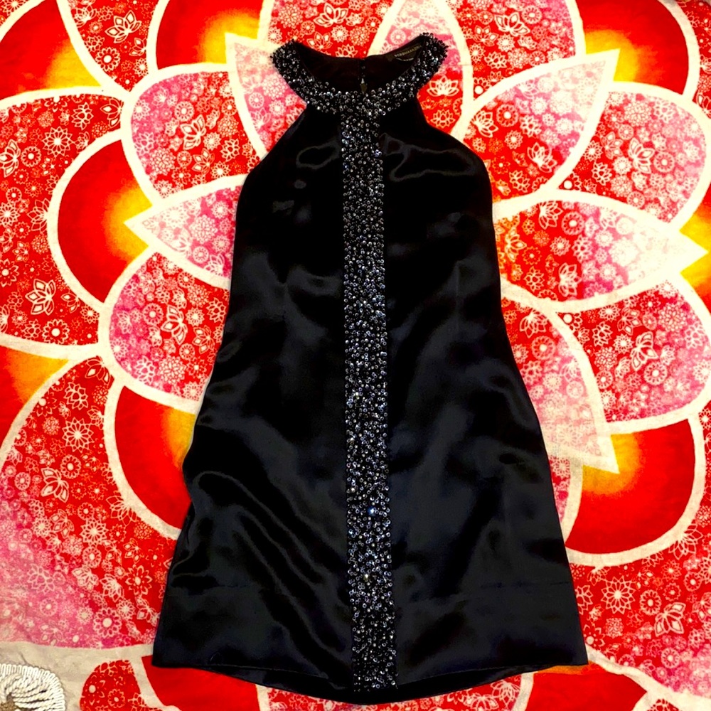open back dress Black Open-Back Wedding Guest tanroh Blue Strappy Midi Satin Size:XS 0-2